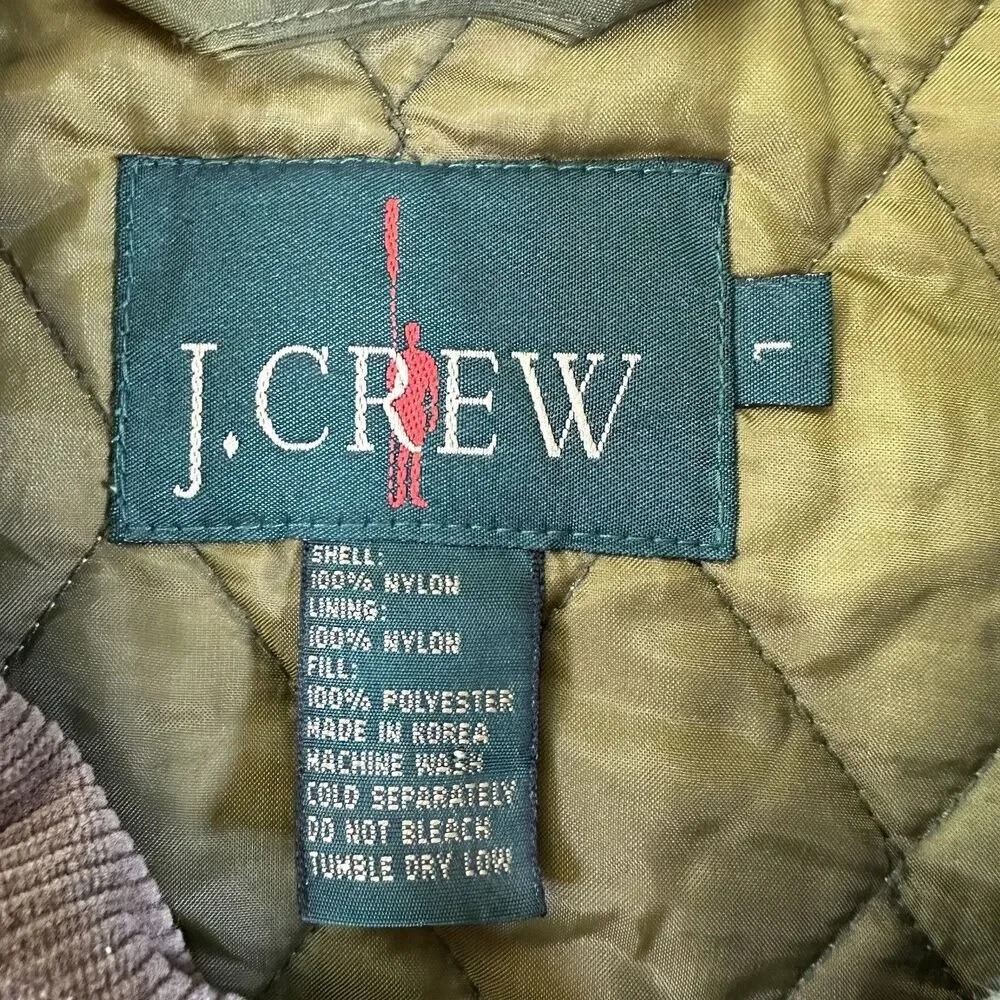 J.Crew Coat Mens Large Green Quilted Oarsman Vintage Corduroy Collar Chore Barn